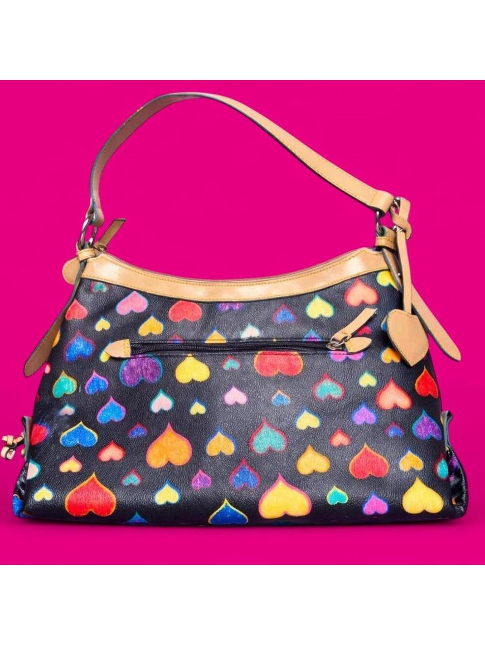 Y2K rainbow heart print shoulder bag